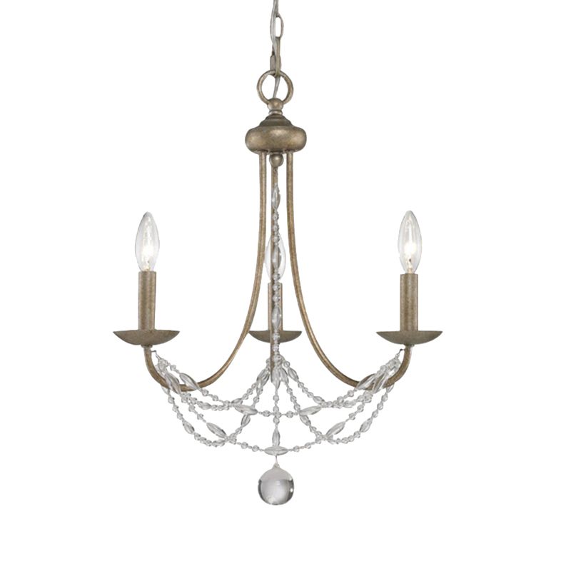 3/6 Heads Metal Hanging Chandelier Traditional Silver Candelabra Pendant Lamp with Crystal Strand Deco