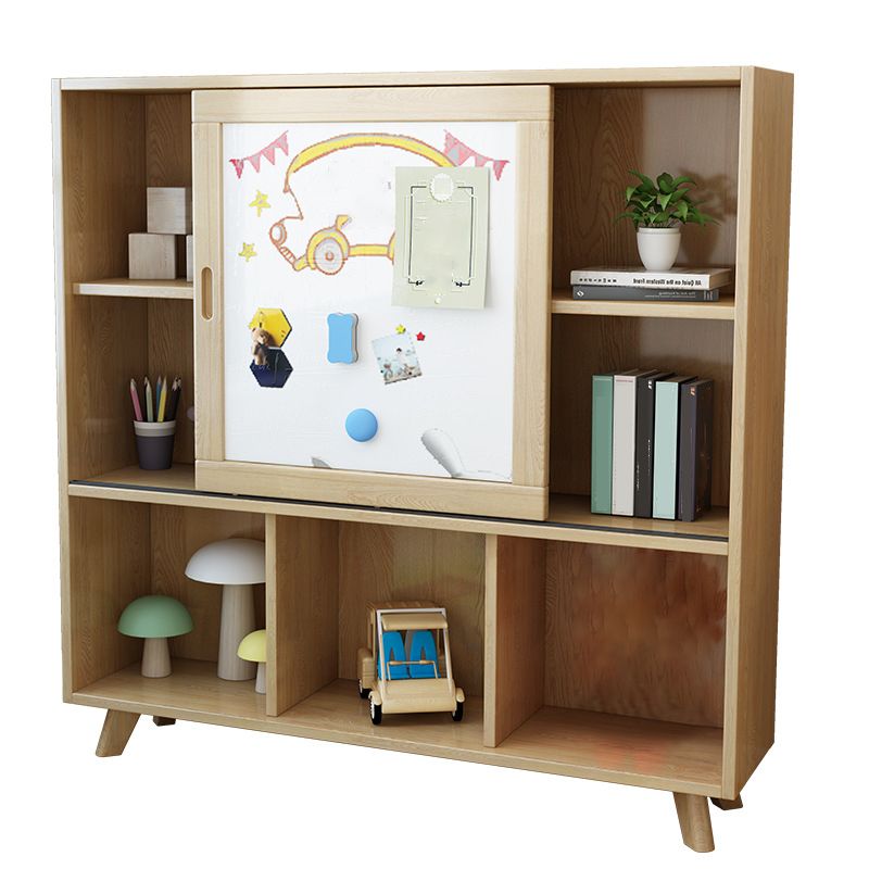 Modern Bookcase Wooden Close Back Bookshelf with Sliding Door