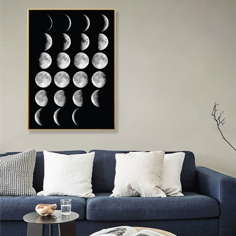 Kids Astronomy Lunar Eclipse Canvas Print Black Textured Wall Art Decor for Bedroom