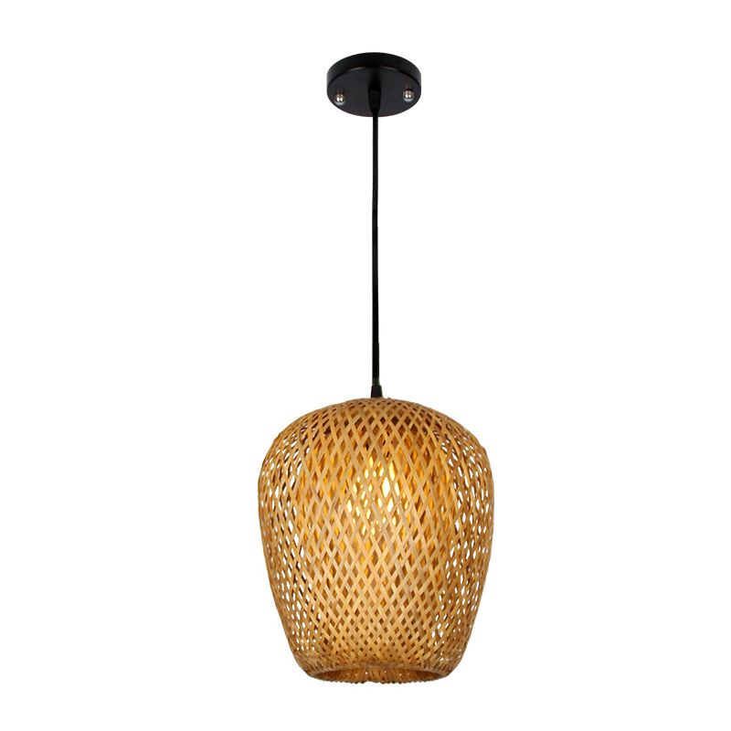 Asien 1/3-Bulb-Suspension Licht Beige gemischte Form/Ellipse/Tröpfchenhängeanhänger mit Bambusschatten, 10 "/12"/14 "Breite