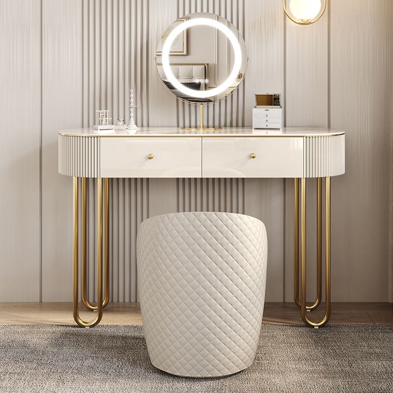 Beige Vanity Metal Makeup Dressing Table Stool Set in Glossy Finish