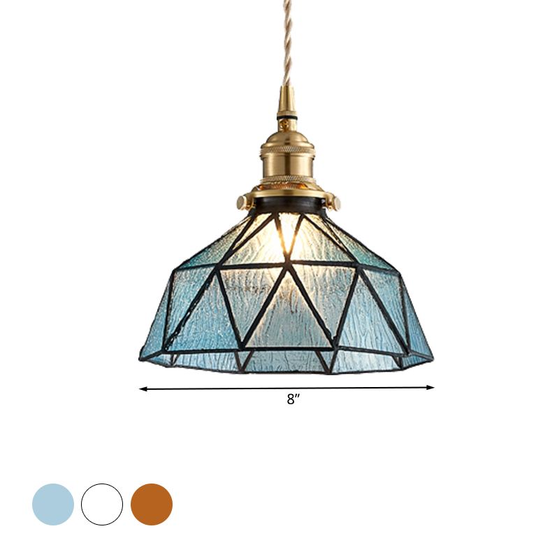 Polyhedron Domed Pendant Lamp 1 Head Tiffany Style Glass Suspension Light for Gallery