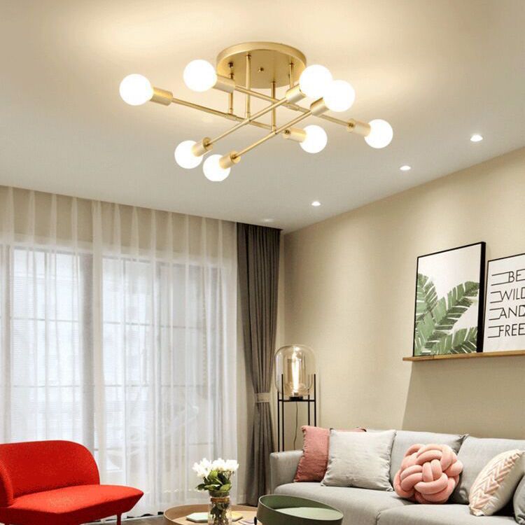 Accesorio de iluminación para comedor de estilo nórdico, bombilla abierta sencilla, luz de techo de Metal de líneas cruzadas