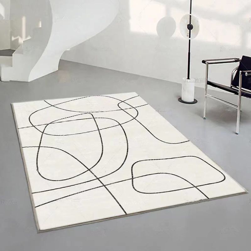 White Tone Simple Indoor Rug Polyester Abstract Lines Carpet Non-Slip Backing Rug for Home Decor