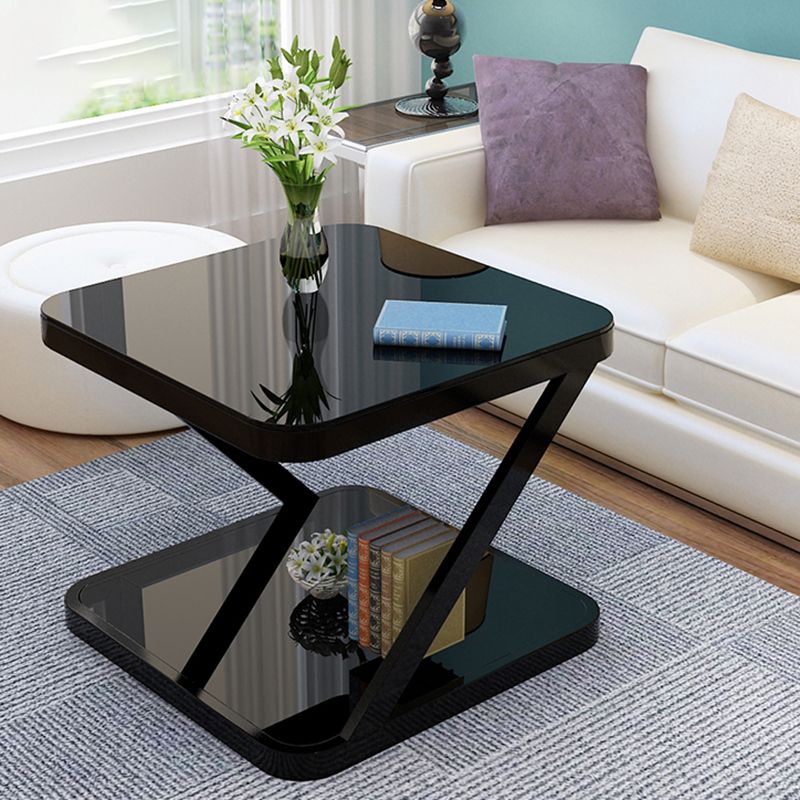 Black/White Glass Corner Table 19.69" High End Table with Storage