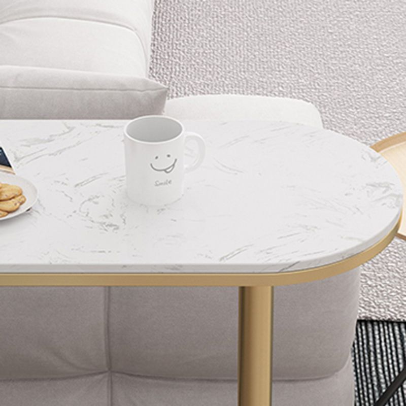 Faux Marble Bistro Bar Table Rectangle Metal Base Bar Table with Shelves