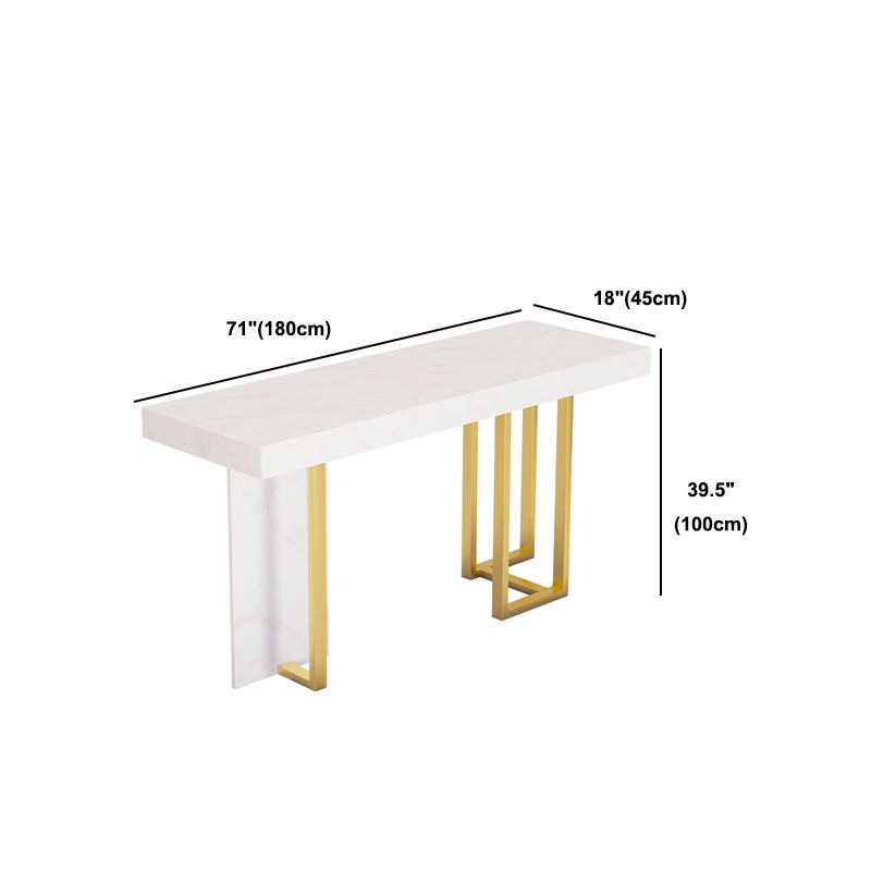 White Marble Top Bar Table Glam Metal and Stone Frame Pub Table