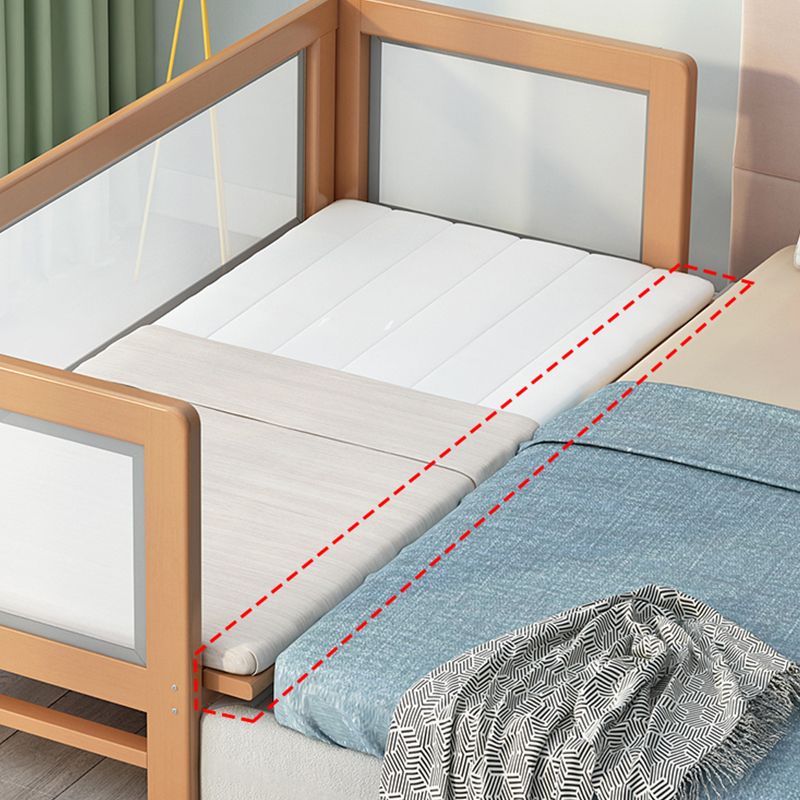 Scandinavian Bed with Guardrail, Solid Wood Bed in Natural Finish