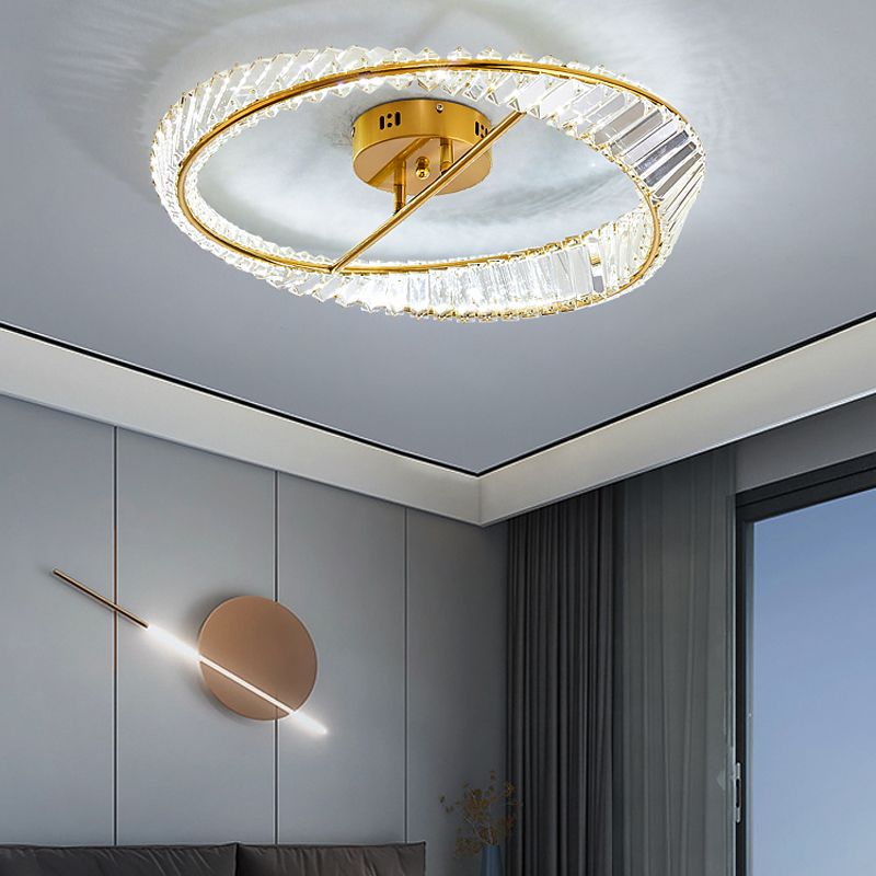 Plafonniers modernes dorés, éclairage de plafond encastré à LED avec abat-jour en cristal