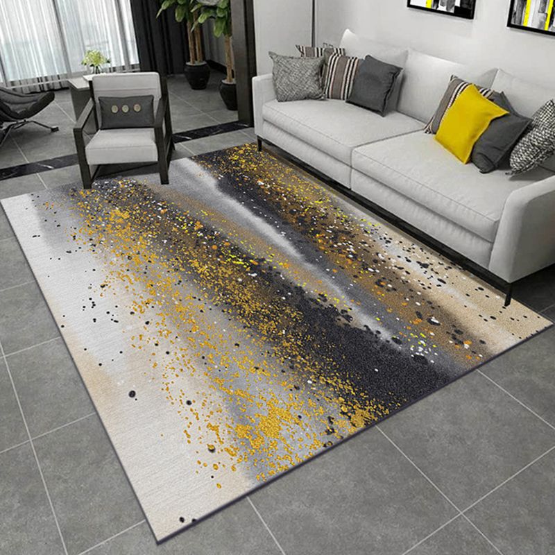 Yellow Multicolor Casual Rug Polyester Abstract Paint Splatter Print Rug Washable Area Rug for Living Room
