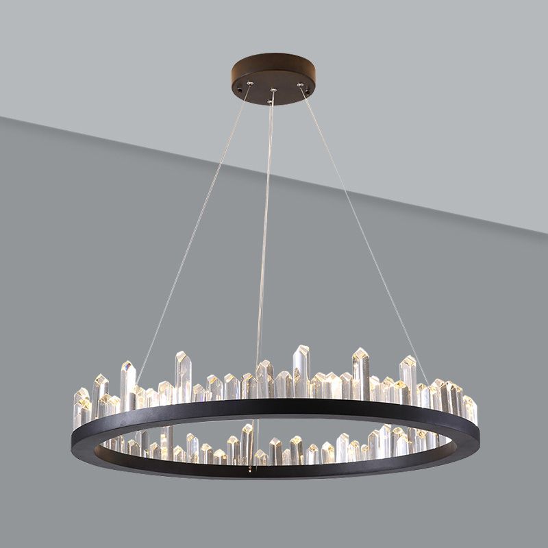 Postmodern Simplicity Circular Ceiling Chandelier Crystal Hanging Light with Hanging Cord for Living Room