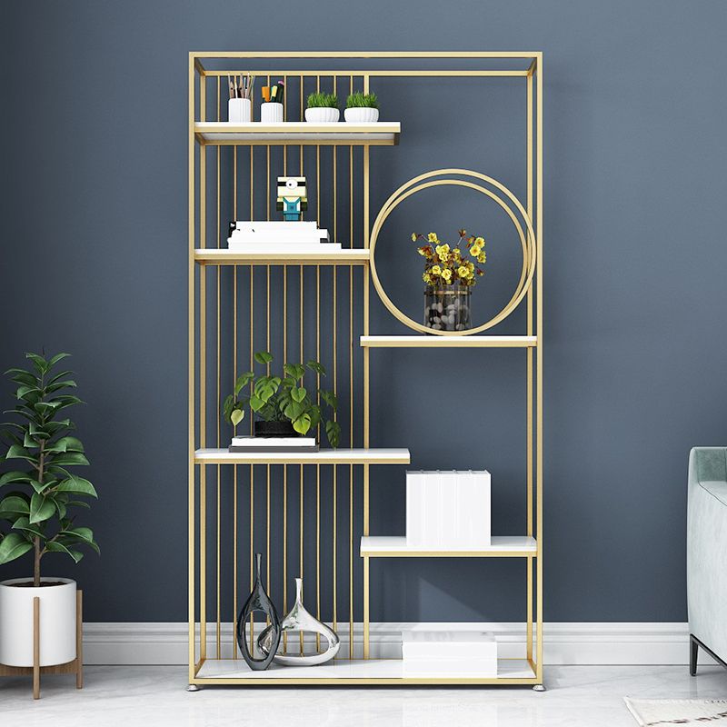 Metal and Wood Shelf Bookcase Open Etagere Book Shelf with 6 Shelves