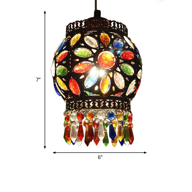 Copper Spherical Hanging Lamp Kit Bohemian Metal 1 Head Dining Room Suspension Light