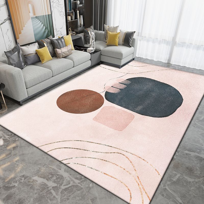 Dark Green Color Block Rug Polyester Modern Rug Washable Rug for Living Room