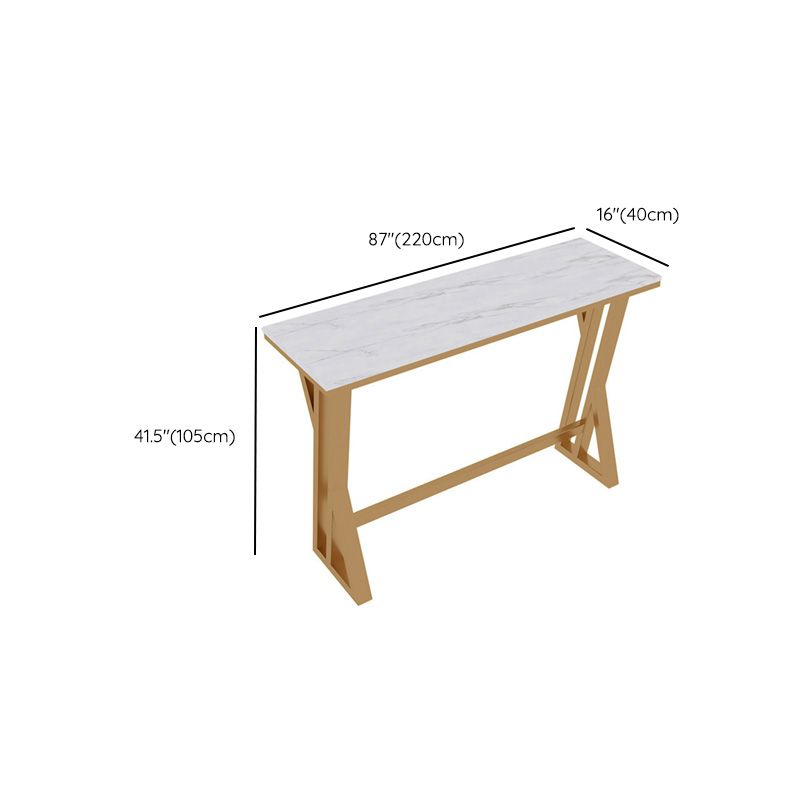 Rectangle Stone Top Table Glam Style Bistro Pub Table with Metal Base