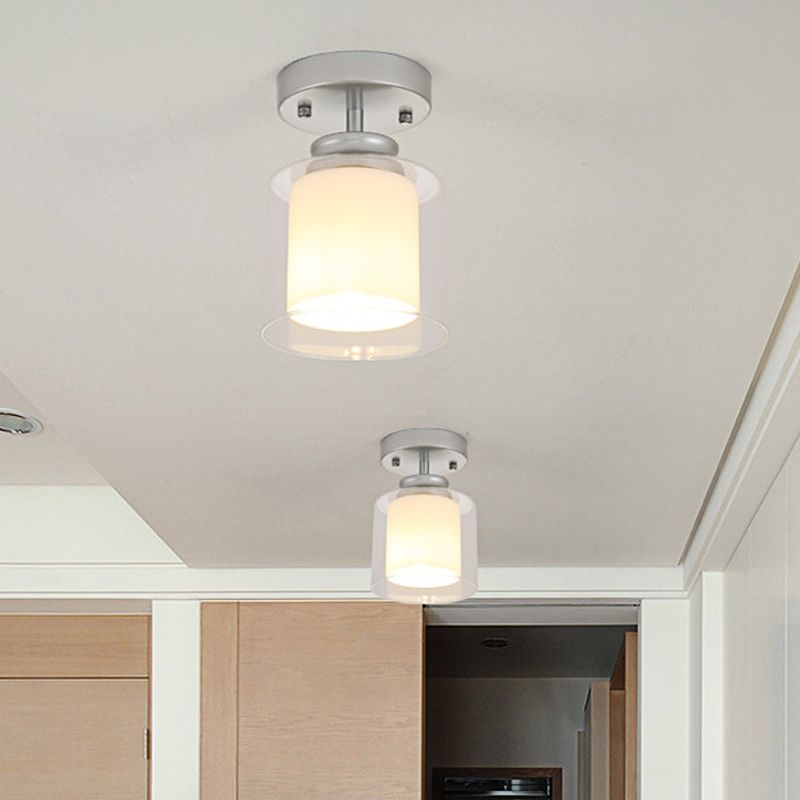Black/Silver/Gold Finish Cylinder Semi Flush Ceiling Light with Glass Shade Contemporary 1 Bulb Semi Flush Light Fixture
