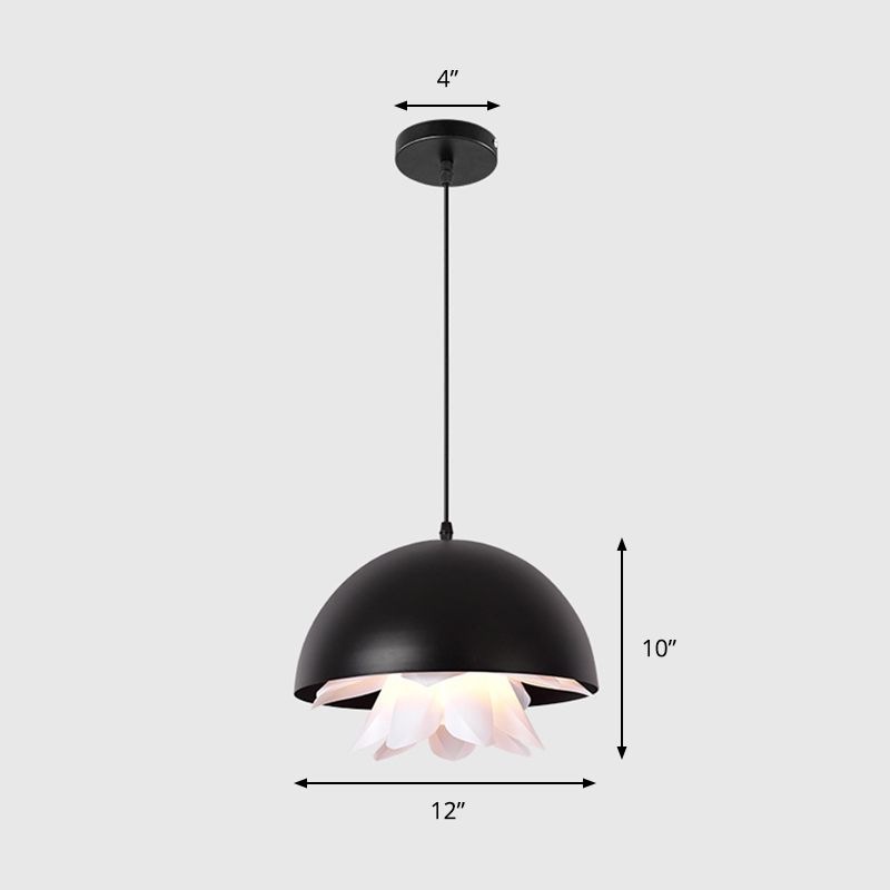 1 Lámpara de comedor ligero Lámpara moderna de color negro con tono de metal abovedado