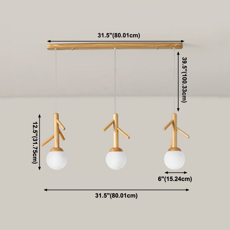 Log Color Globe Pendant Light in Modern Creative Style Glass 3-Light Hanging Lamping