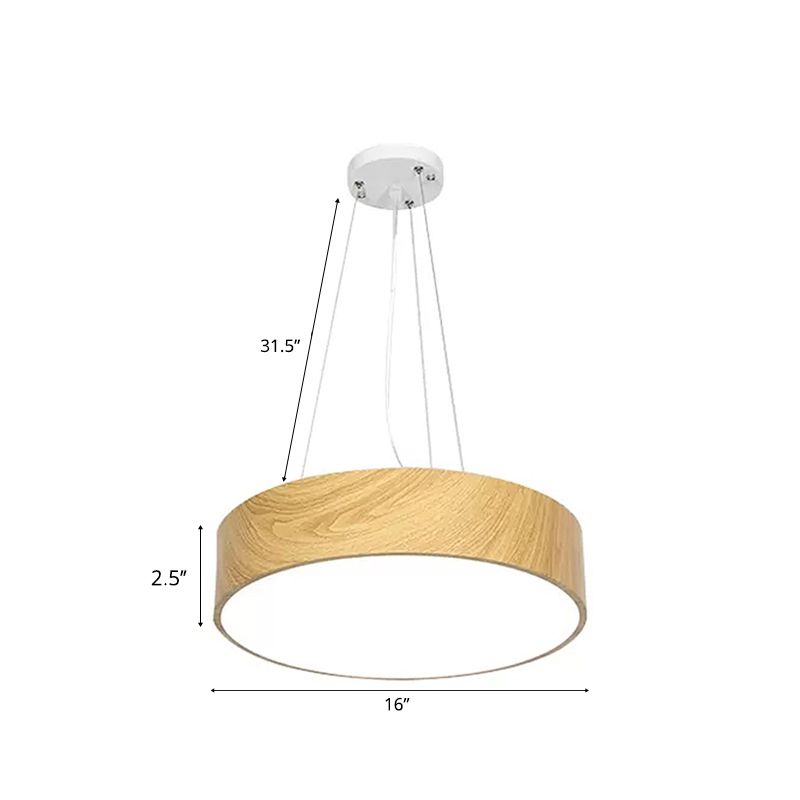 Einfachheit LED -Suspensionsbeleuchtung mit Trommelholz Schatten Beige hängende Lampe, 16 "/19.5"/23,5 "breit