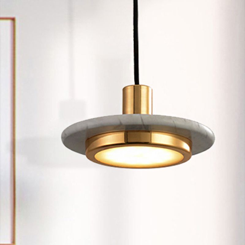 Round Metal Pendant Lighting Modern 1 Light White/Black/Green Hanging Ceiling Lamp with Marble Ring