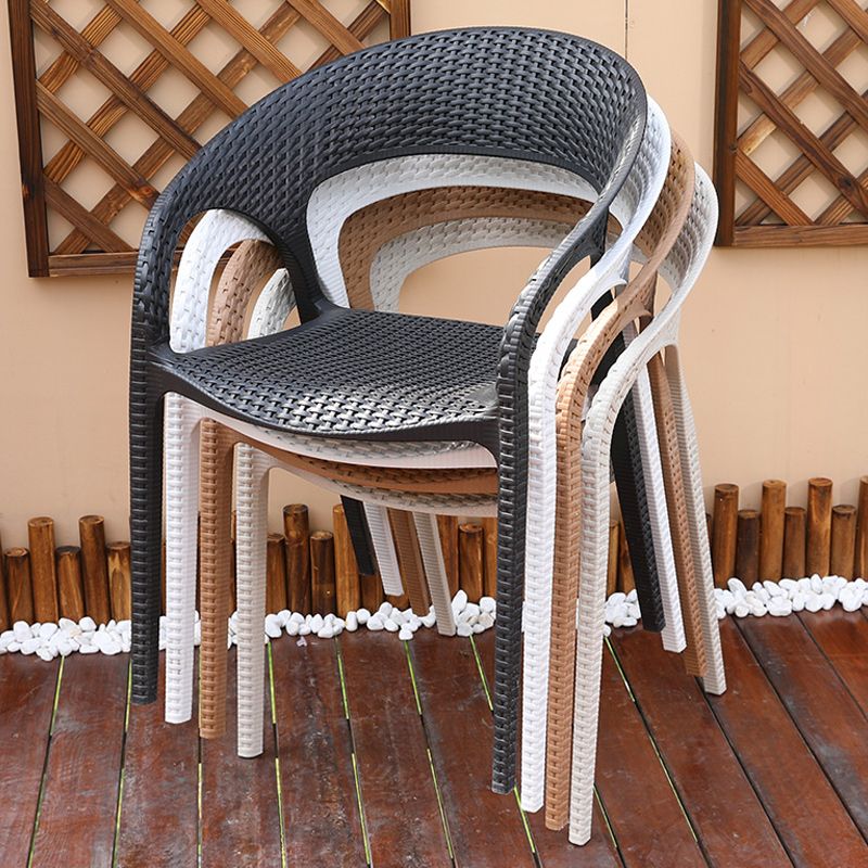 Contemporary Plastic Outdoors Dining Chairs Stacking Patio Dining Armchair