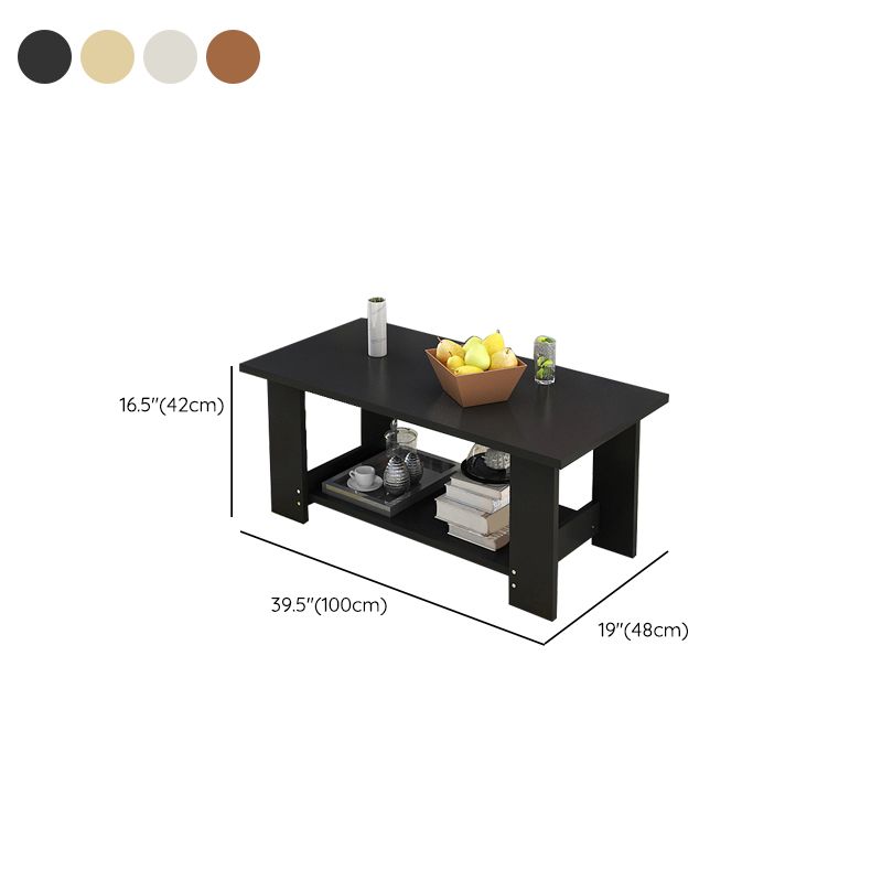 16.53" Tall Rectangle Top Coffee Table Wooden 4 Legs Cocktail Table with Shelf
