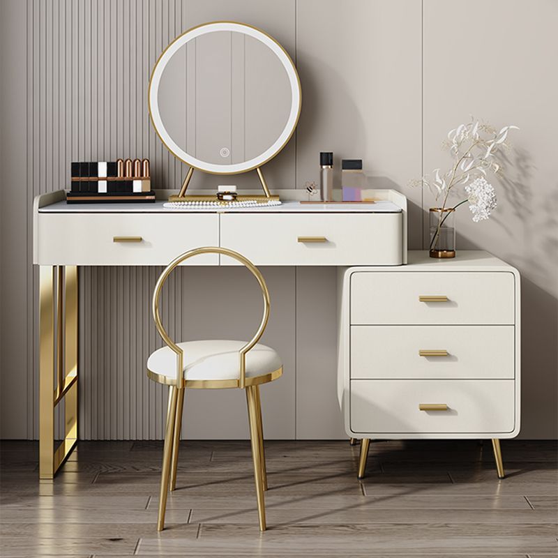 5 Drawers Makeup Table Desk Vanity Stone Top Dresser in White