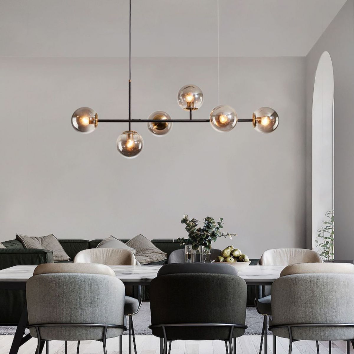 Wrought Iron Island Pendant Light in Modern Luxury Style Glass Sputnik Ceiling Light for Dining Room