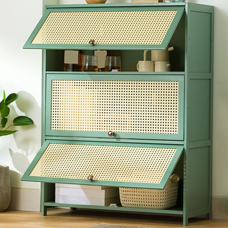 13" Wide Steel 3/4/5 - Door Accent Cabinet, With Rattan, Green