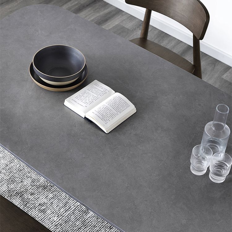 Stone Top Dining Table Mid-Century Modern Dining Table with 4 Brown Legs