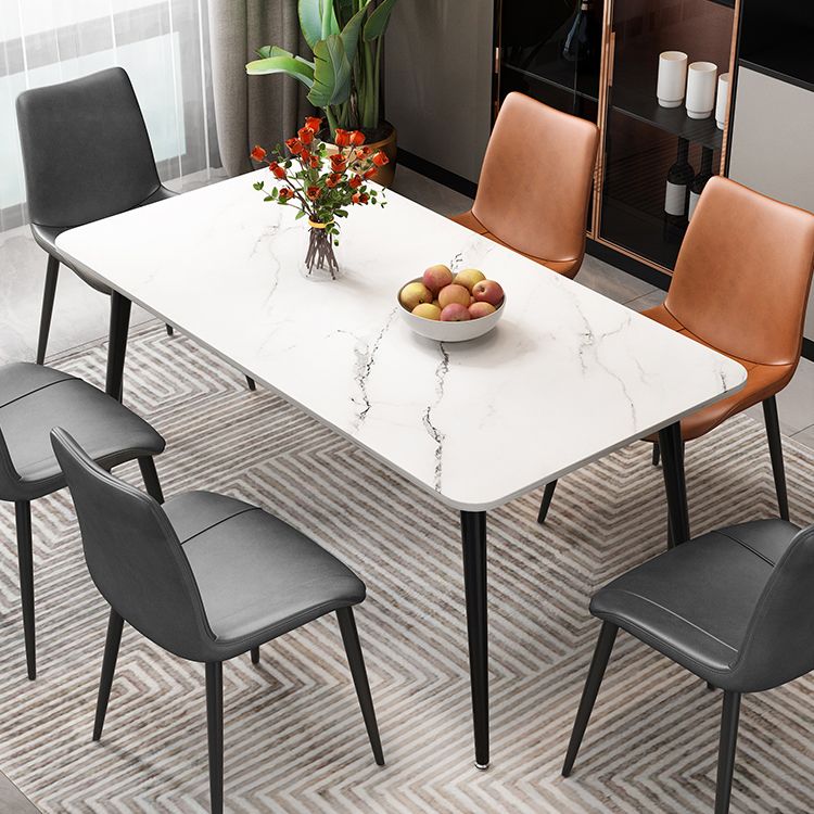 Rectangle Stone Top Dining Table Modern Black Base Dining Table for Living Room
