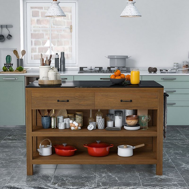 Dining Room Kitchen Island Table Open Storage Marble Prep Table