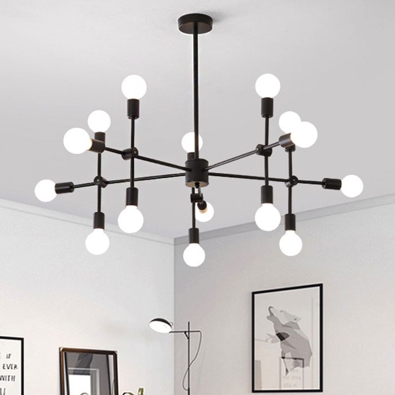 Sputnik Living Room Hanging Chandelier Opal Glass 9/12/15 Lights Modernist Hanging Lamp in Black/Gold