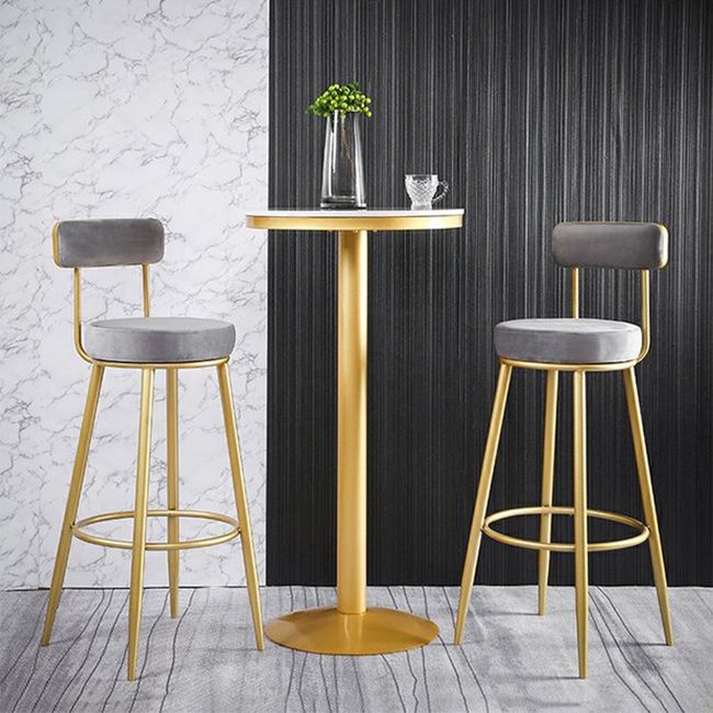 Glam Metal Barstool Fabric Backrest Counter Stool with Gold Base