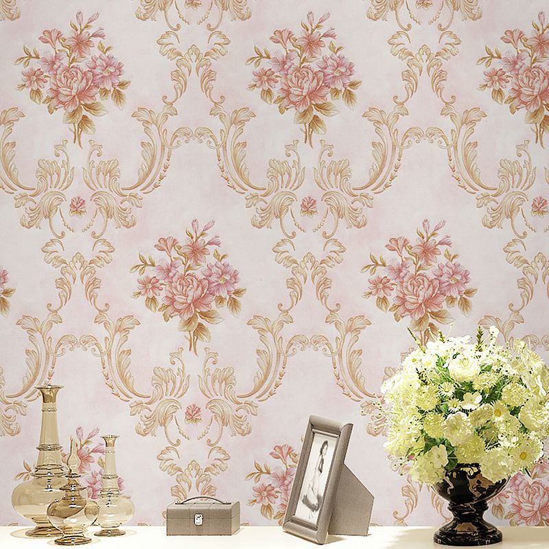 Washable Peonies Print Wallpaper Non-Woven Fabric Rustic Wall Decor for Living Room
