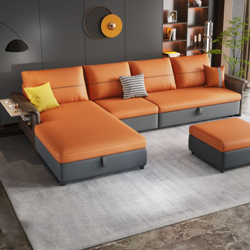Faux Leather Futon Sectionals with Storage and Slipcovered for Living Room