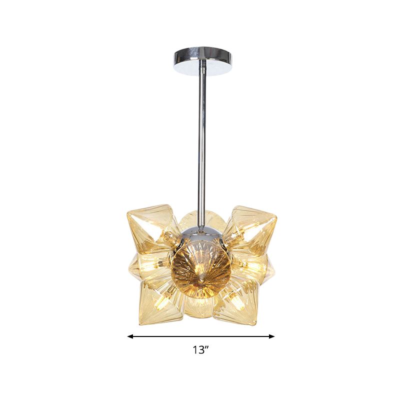 Chandelier suspendu en diamant modernisme Amber Verre 9/12 têtes Plafond Plafond Light in Chrome