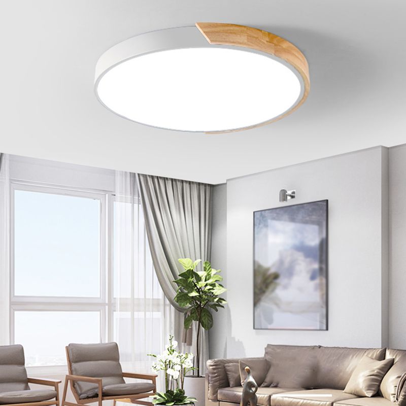 Plafonnier LED de forme ronde macaron fer moderne 1 lumière encastré pour chambre d'étude