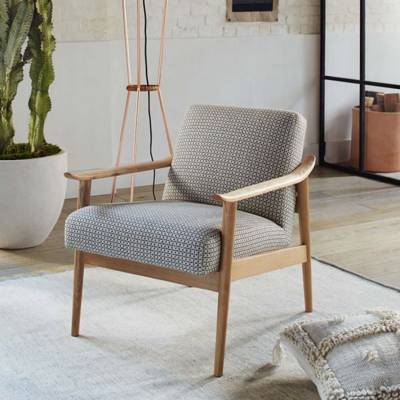 Nordic Arms Included Basic Four Leg Square Cushion Back Arms Armchair