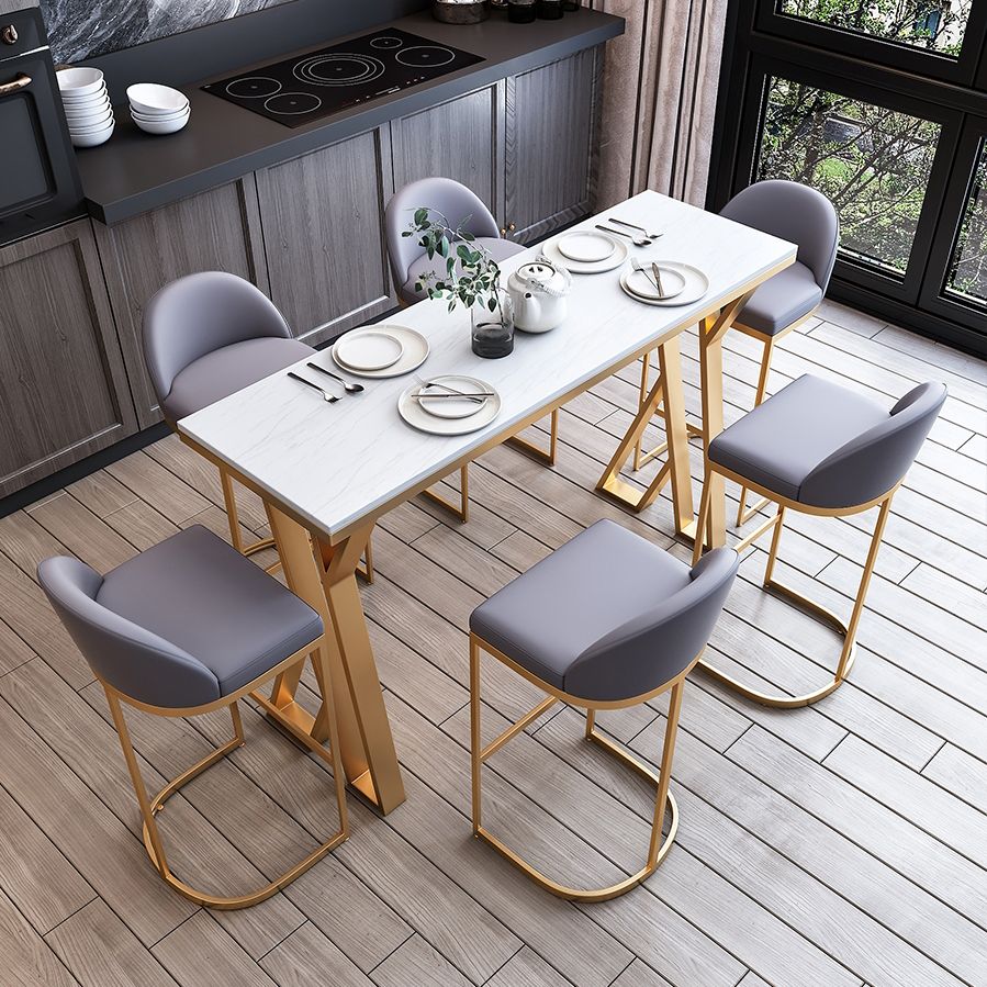 Indoor Glam Counter Height Set 1/2/3/5/7 Pieces Rectangle White Stone Top Pub Set