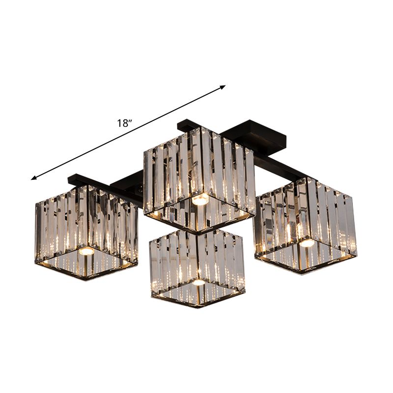 Accesorio de techo para sala de estar, barra de cristal de tres lados, cuadrado moderno, semiempotrado, 4/6/9 luces, en dorado/negro