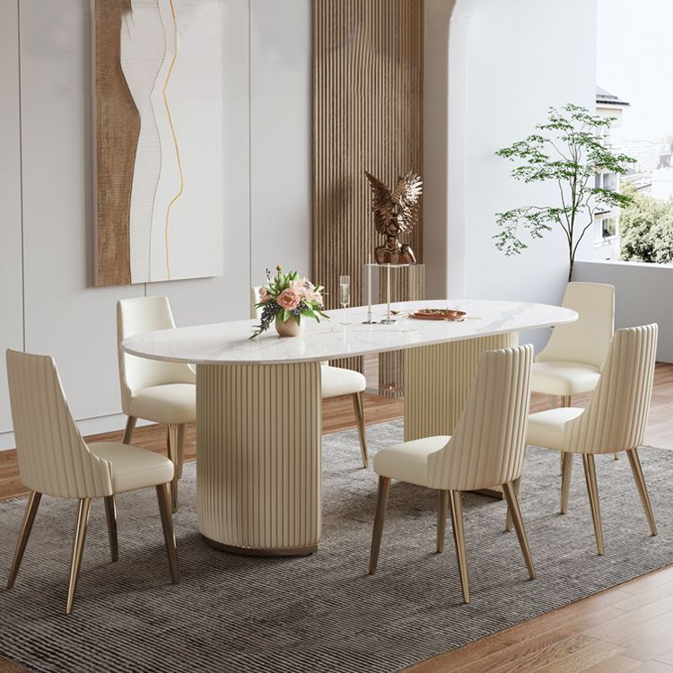 Oval Sintered Stone Dining Table Luxury Fixed Table with Double Base