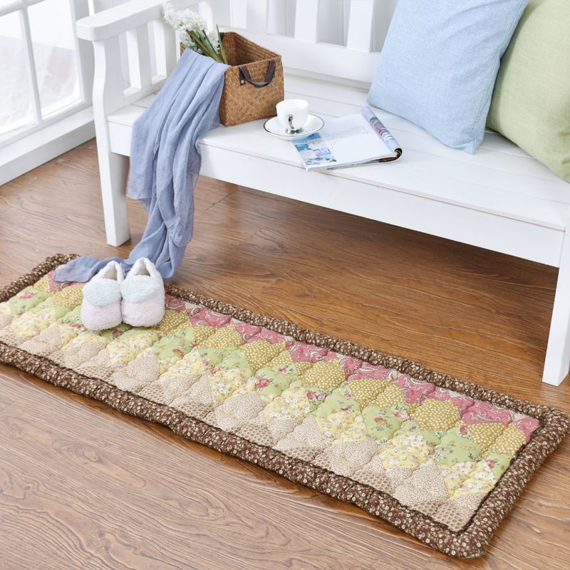 Multi Color Plaid Print Rug Cotton Casual Area Carpet Easy Care Stain-Resistant Washable Indoor Rug for Living Room
