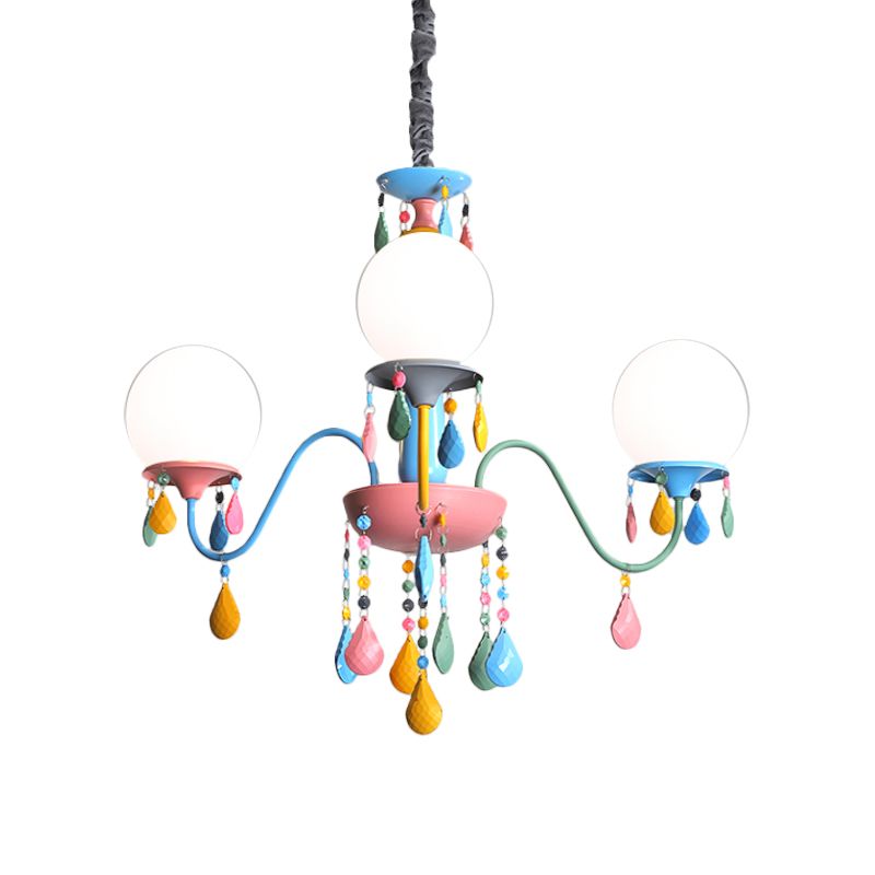 Pink and Yellow Curved Arm Chandelier Light Cartoon 3/5/6 Lights Metallic Pendant Lamp with/without Shade