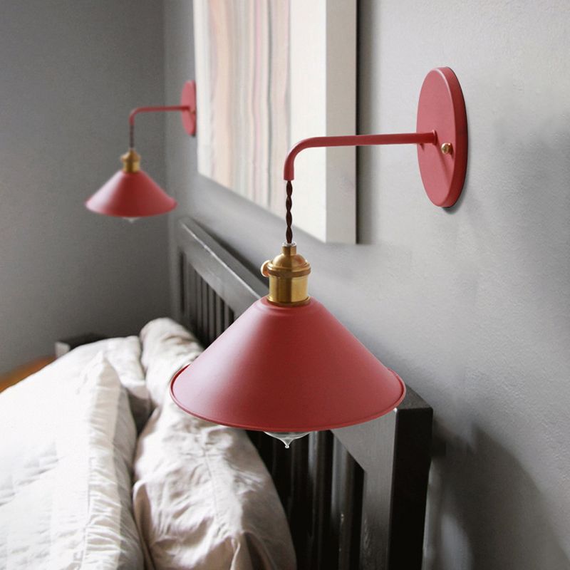 Macaron Color Nordic Wall Sconce Flared Metal Shade 1-Head Wall Lamp for Bedside Dinning Room