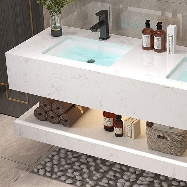 Bathroom Marble Vanity Set Modern Solid Color Sink Vanity with Mirror