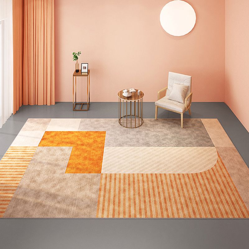 Soft Color Modern Indoor Rug Polyster Banded Area Carpet Washable Rug for Sitting Room