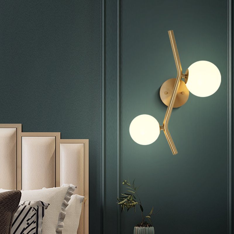 Glass Ball Shape Sconce Light Modern-Style 2 Lights Wall Light Fixtures in Gold