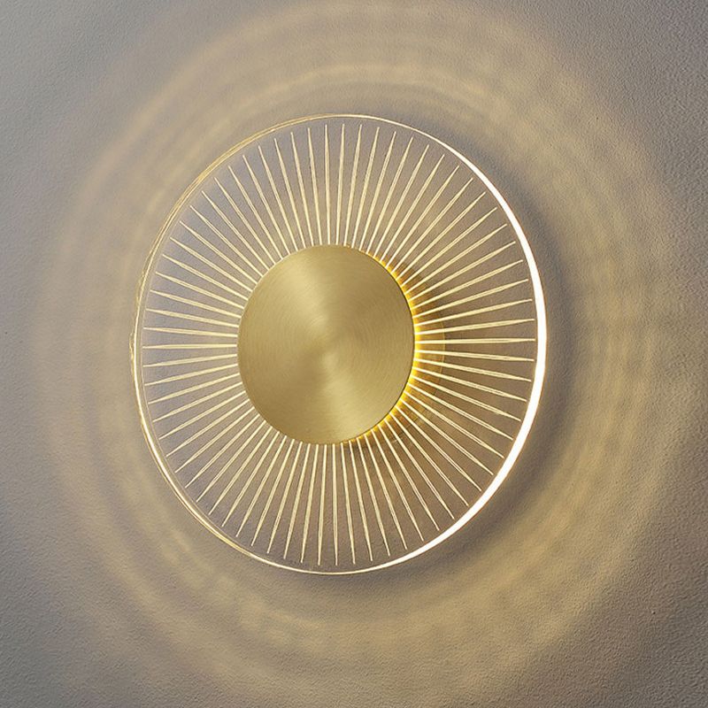 Modern Brass Wall Light Round 9" High LED Wall Sconce in Gold for Living Room