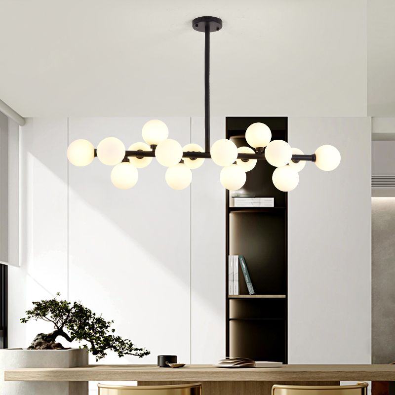 Modern Metal Chandelier Light Fixtures Multi-Head Hanging Pendant Lights with Globe Glass Shade